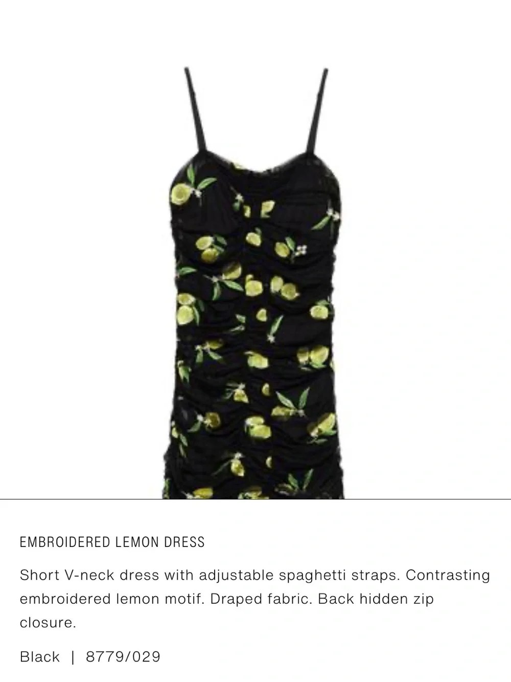 NWT ZARA Black Embroidered Lemon Fruit  Tulle Draped BodyCon Mini Dress Small